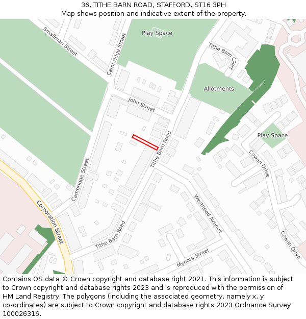 36, TITHE BARN ROAD, STAFFORD, ST16 3PH: Location map and indicative extent of plot