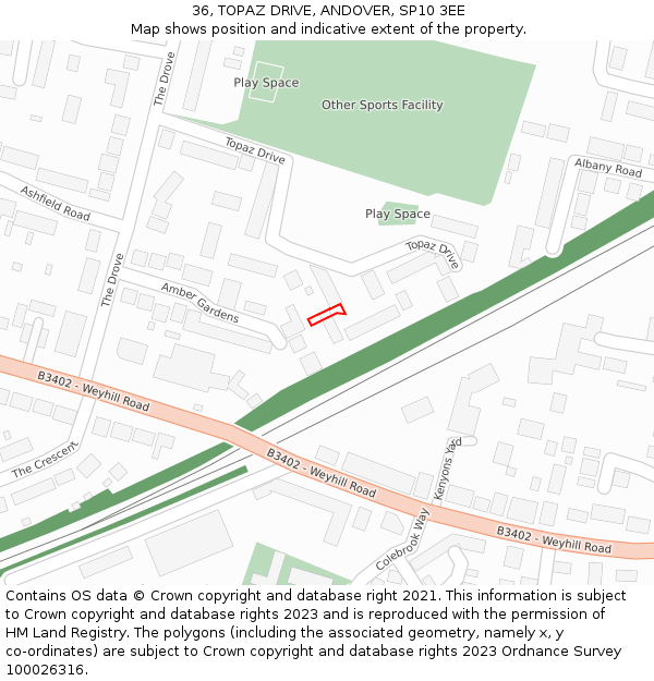 36, TOPAZ DRIVE, ANDOVER, SP10 3EE: Location map and indicative extent of plot