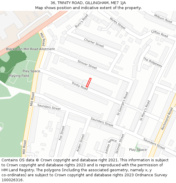 36, TRINITY ROAD, GILLINGHAM, ME7 1JA: Location map and indicative extent of plot