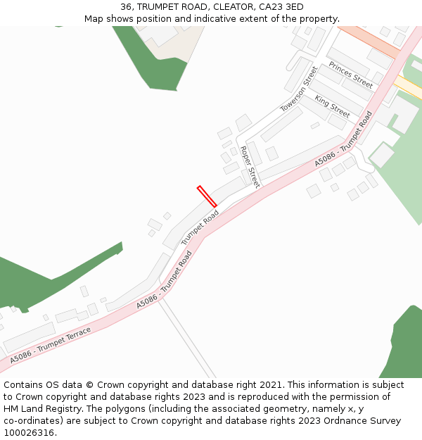 36, TRUMPET ROAD, CLEATOR, CA23 3ED: Location map and indicative extent of plot