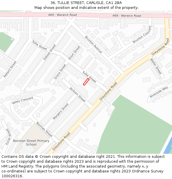 36, TULLIE STREET, CARLISLE, CA1 2BA: Location map and indicative extent of plot