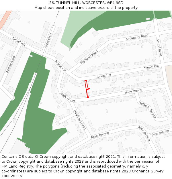 36, TUNNEL HILL, WORCESTER, WR4 9SD: Location map and indicative extent of plot