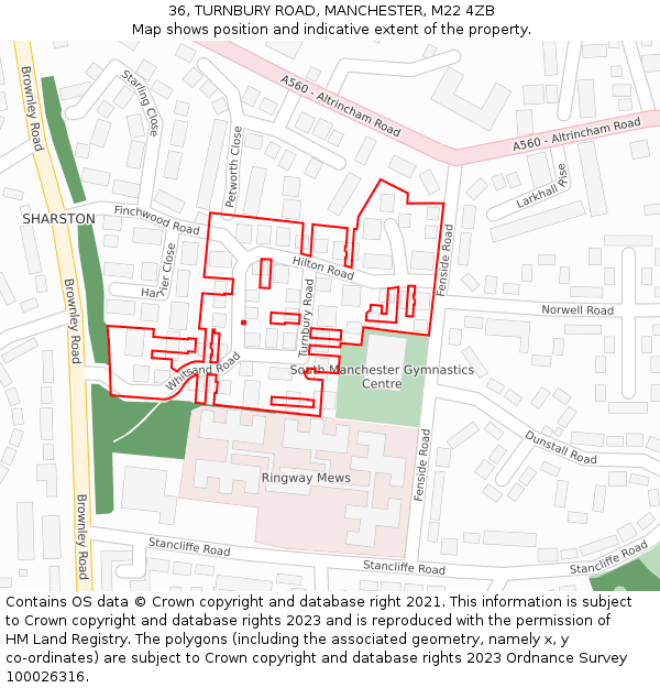 36, TURNBURY ROAD, MANCHESTER, M22 4ZB: Location map and indicative extent of plot