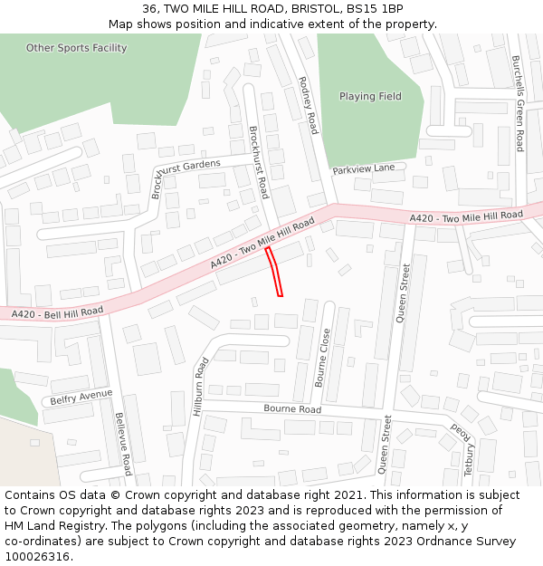 36, TWO MILE HILL ROAD, BRISTOL, BS15 1BP: Location map and indicative extent of plot