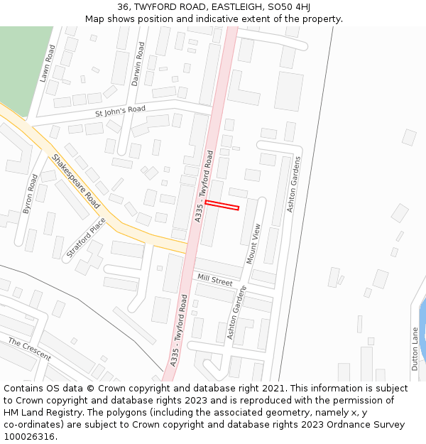 36, TWYFORD ROAD, EASTLEIGH, SO50 4HJ: Location map and indicative extent of plot