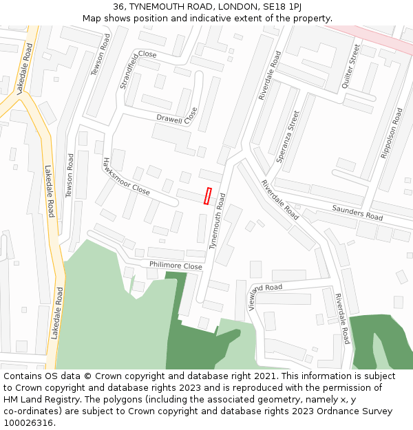 36, TYNEMOUTH ROAD, LONDON, SE18 1PJ: Location map and indicative extent of plot