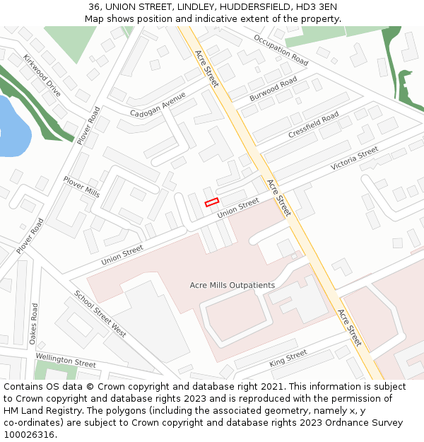 36, UNION STREET, LINDLEY, HUDDERSFIELD, HD3 3EN: Location map and indicative extent of plot