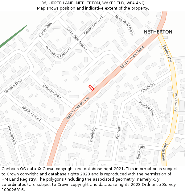 36, UPPER LANE, NETHERTON, WAKEFIELD, WF4 4NQ: Location map and indicative extent of plot