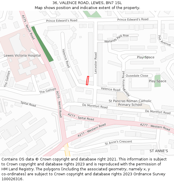 36, VALENCE ROAD, LEWES, BN7 1SL: Location map and indicative extent of plot