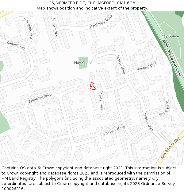36, VERMEER RIDE, CHELMSFORD, CM1 6GA: Location map and indicative extent of plot