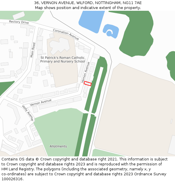 36, VERNON AVENUE, WILFORD, NOTTINGHAM, NG11 7AE: Location map and indicative extent of plot