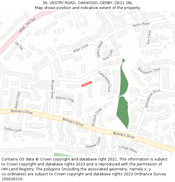 36, VESTRY ROAD, OAKWOOD, DERBY, DE21 2BL: Location map and indicative extent of plot