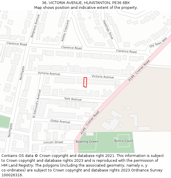 36, VICTORIA AVENUE, HUNSTANTON, PE36 6BX: Location map and indicative extent of plot