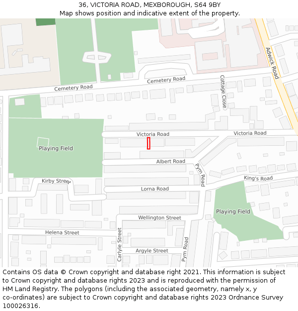 36, VICTORIA ROAD, MEXBOROUGH, S64 9BY: Location map and indicative extent of plot