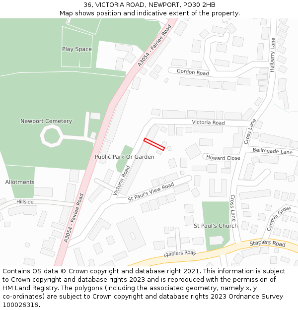 36, VICTORIA ROAD, NEWPORT, PO30 2HB: Location map and indicative extent of plot