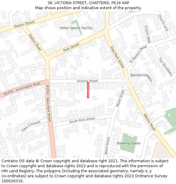 36, VICTORIA STREET, CHATTERIS, PE16 6AP: Location map and indicative extent of plot