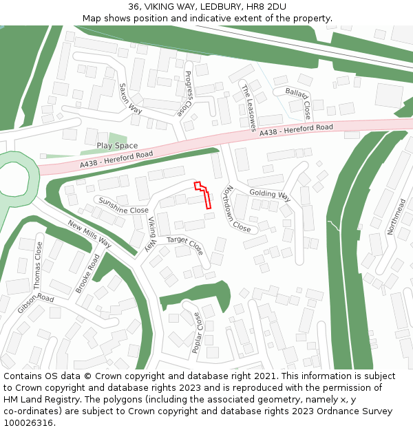 36, VIKING WAY, LEDBURY, HR8 2DU: Location map and indicative extent of plot