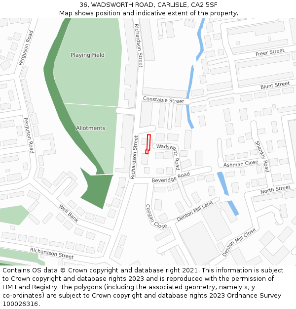 36, WADSWORTH ROAD, CARLISLE, CA2 5SF: Location map and indicative extent of plot