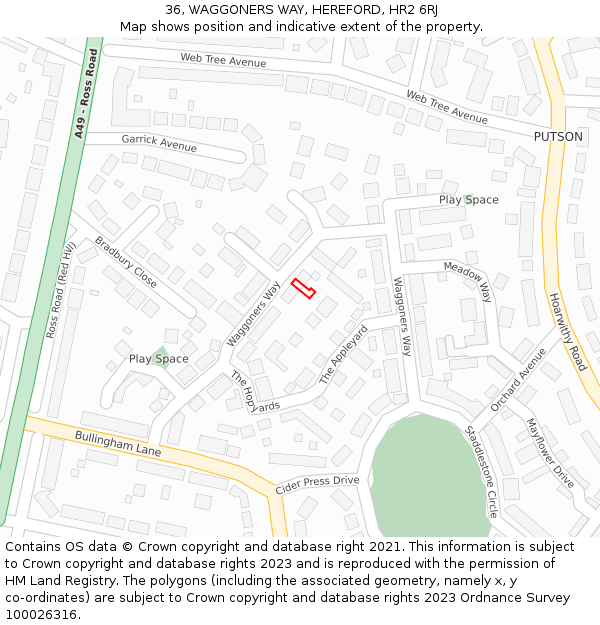 36, WAGGONERS WAY, HEREFORD, HR2 6RJ: Location map and indicative extent of plot