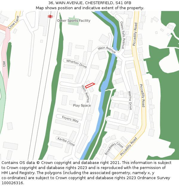 36, WAIN AVENUE, CHESTERFIELD, S41 0FB: Location map and indicative extent of plot