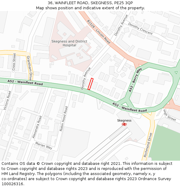 36, WAINFLEET ROAD, SKEGNESS, PE25 3QP: Location map and indicative extent of plot