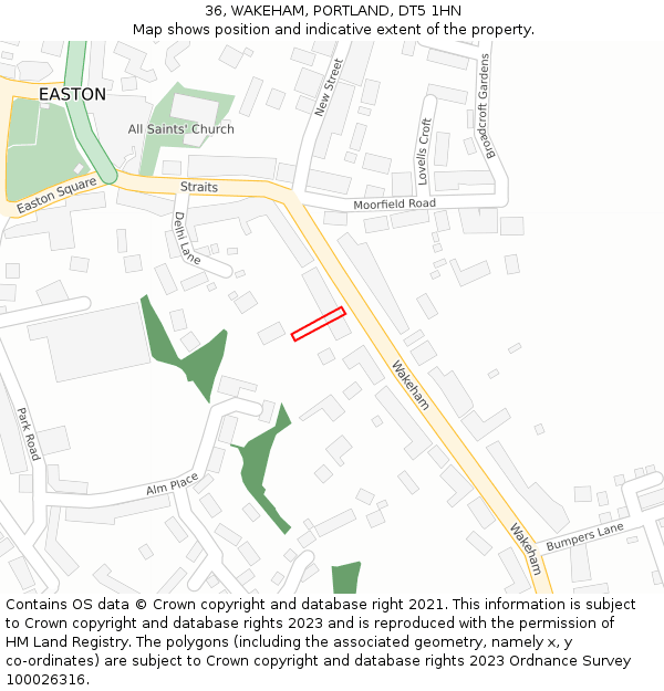 36, WAKEHAM, PORTLAND, DT5 1HN: Location map and indicative extent of plot
