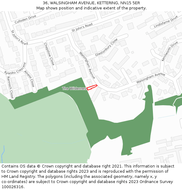 36, WALSINGHAM AVENUE, KETTERING, NN15 5ER: Location map and indicative extent of plot