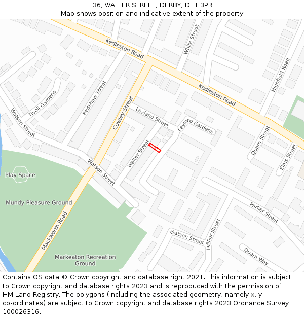 36, WALTER STREET, DERBY, DE1 3PR: Location map and indicative extent of plot