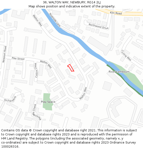 36, WALTON WAY, NEWBURY, RG14 2LJ: Location map and indicative extent of plot