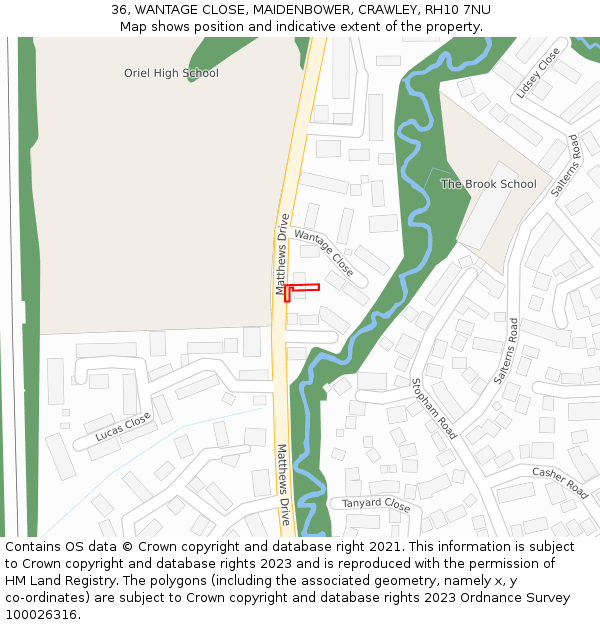36, WANTAGE CLOSE, MAIDENBOWER, CRAWLEY, RH10 7NU: Location map and indicative extent of plot