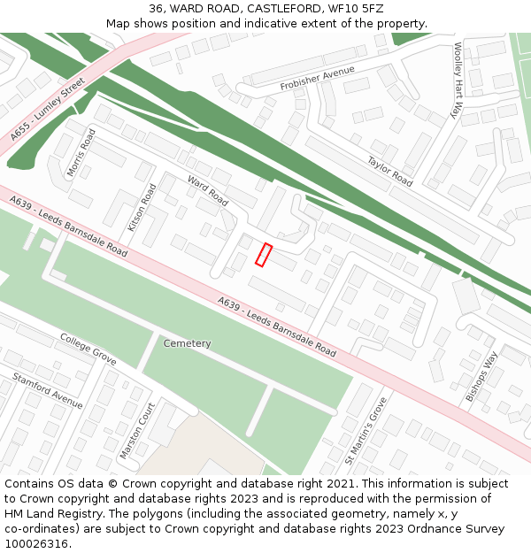 36, WARD ROAD, CASTLEFORD, WF10 5FZ: Location map and indicative extent of plot