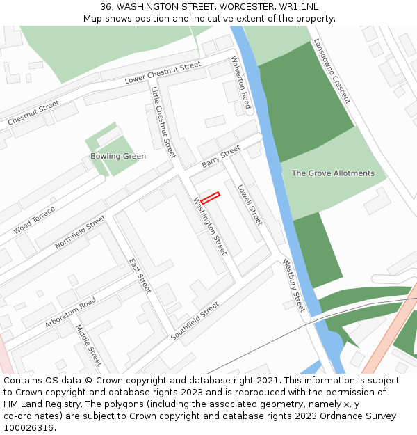 36, WASHINGTON STREET, WORCESTER, WR1 1NL: Location map and indicative extent of plot