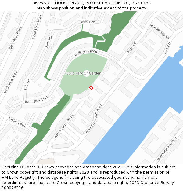 36, WATCH HOUSE PLACE, PORTISHEAD, BRISTOL, BS20 7AU: Location map and indicative extent of plot