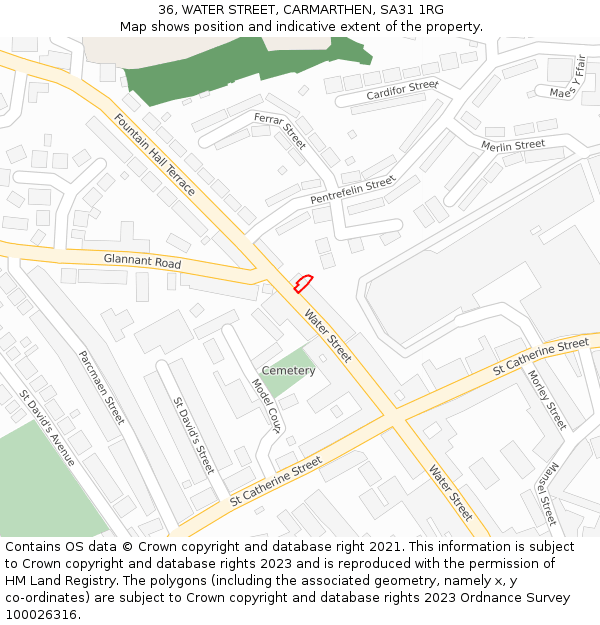 36, WATER STREET, CARMARTHEN, SA31 1RG: Location map and indicative extent of plot