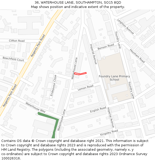 36, WATERHOUSE LANE, SOUTHAMPTON, SO15 8QD: Location map and indicative extent of plot