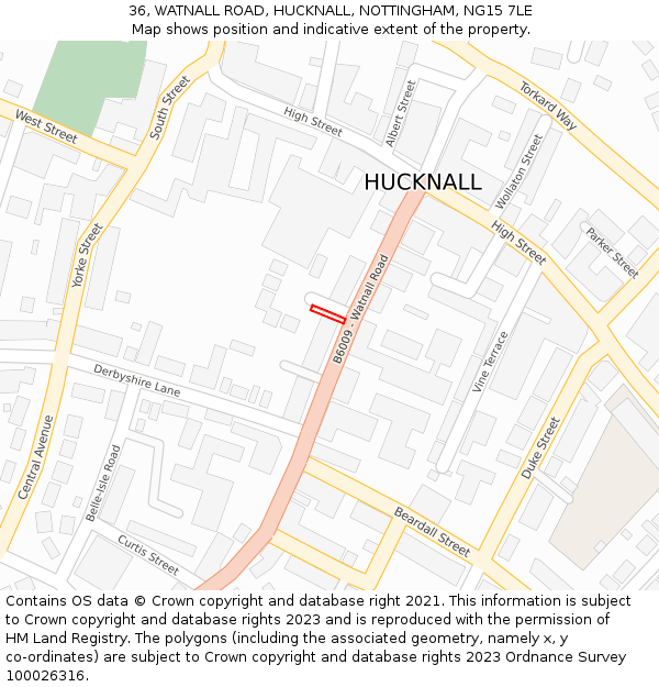 36, WATNALL ROAD, HUCKNALL, NOTTINGHAM, NG15 7LE: Location map and indicative extent of plot
