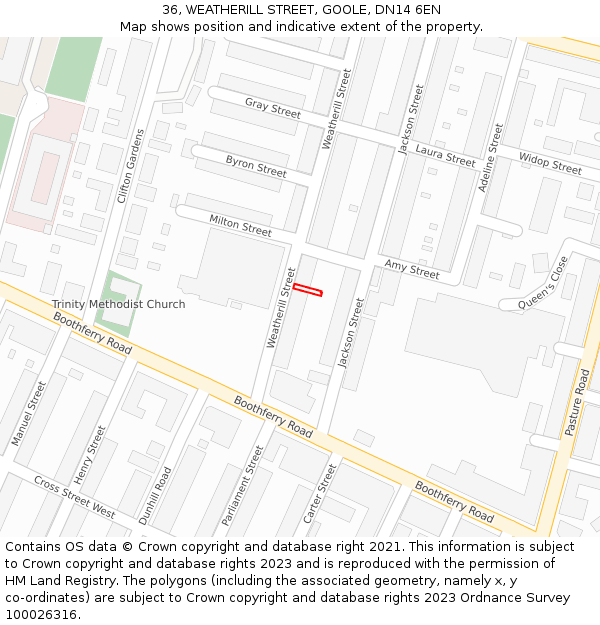 36, WEATHERILL STREET, GOOLE, DN14 6EN: Location map and indicative extent of plot