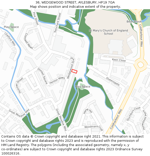 36, WEDGEWOOD STREET, AYLESBURY, HP19 7GA: Location map and indicative extent of plot