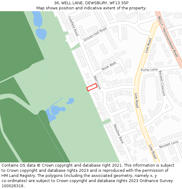 36, WELL LANE, DEWSBURY, WF13 3SP: Location map and indicative extent of plot