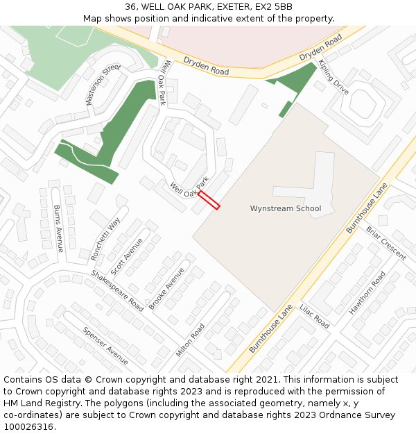 36, WELL OAK PARK, EXETER, EX2 5BB: Location map and indicative extent of plot