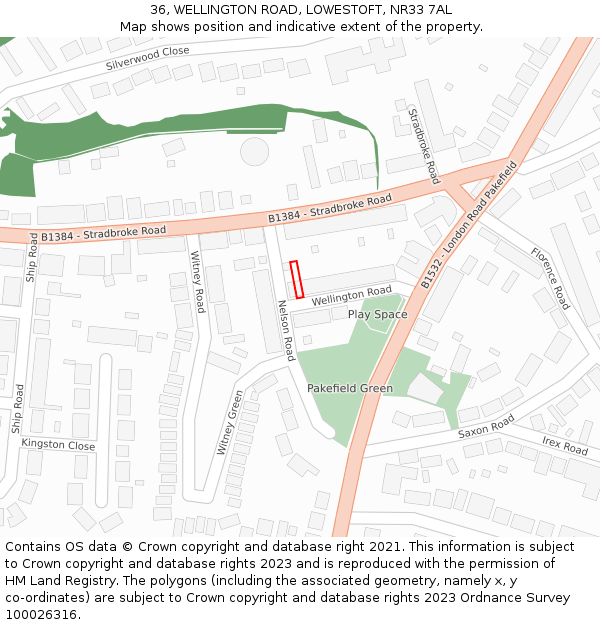 36, WELLINGTON ROAD, LOWESTOFT, NR33 7AL: Location map and indicative extent of plot