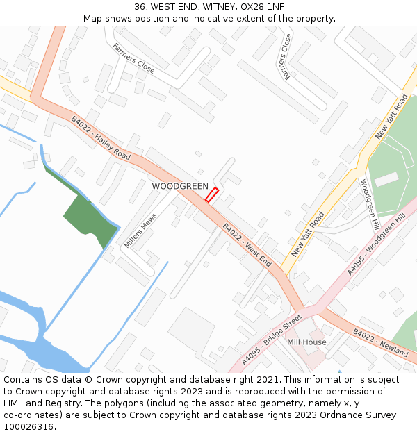36, WEST END, WITNEY, OX28 1NF: Location map and indicative extent of plot