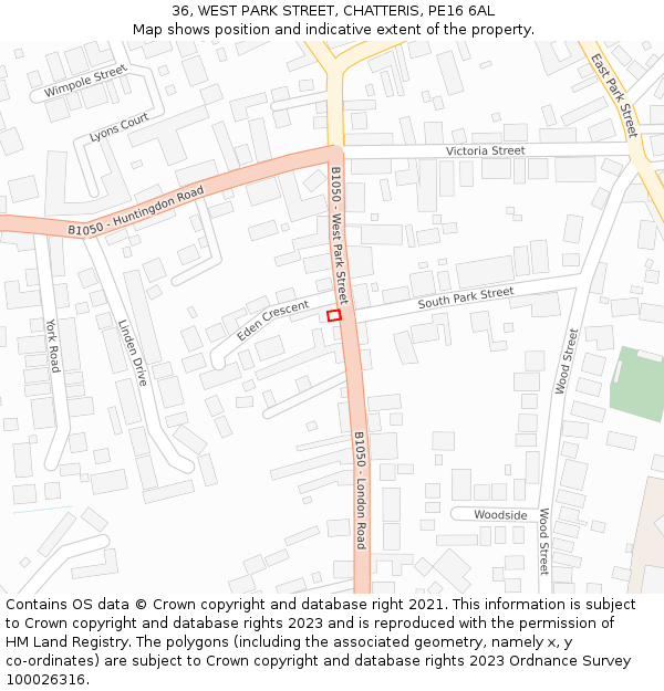36, WEST PARK STREET, CHATTERIS, PE16 6AL: Location map and indicative extent of plot