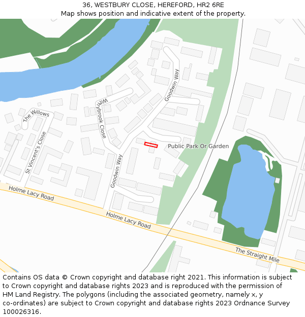 36, WESTBURY CLOSE, HEREFORD, HR2 6RE: Location map and indicative extent of plot