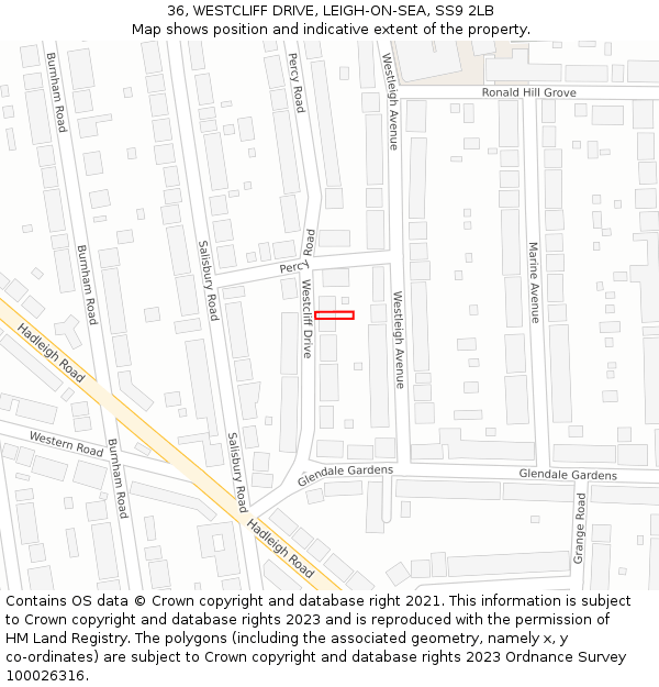 36, WESTCLIFF DRIVE, LEIGH-ON-SEA, SS9 2LB: Location map and indicative extent of plot