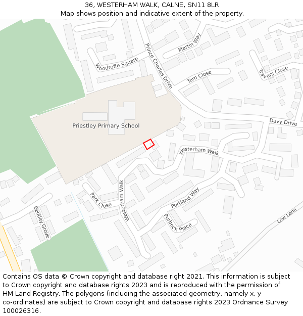 36, WESTERHAM WALK, CALNE, SN11 8LR: Location map and indicative extent of plot