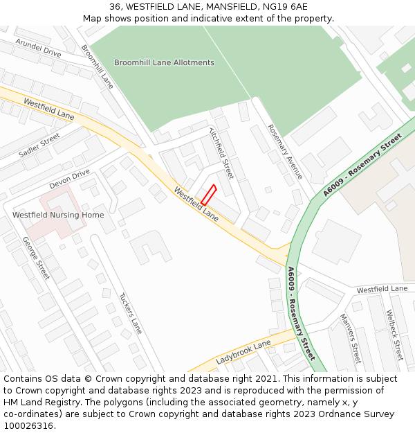 36, WESTFIELD LANE, MANSFIELD, NG19 6AE: Location map and indicative extent of plot