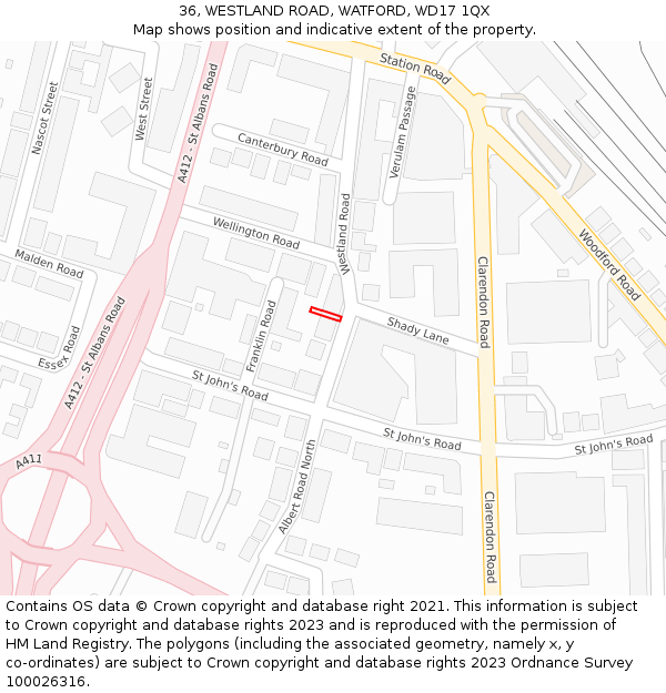 36, WESTLAND ROAD, WATFORD, WD17 1QX: Location map and indicative extent of plot