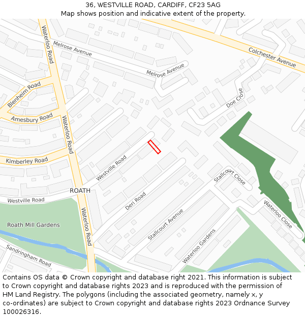 36, WESTVILLE ROAD, CARDIFF, CF23 5AG: Location map and indicative extent of plot