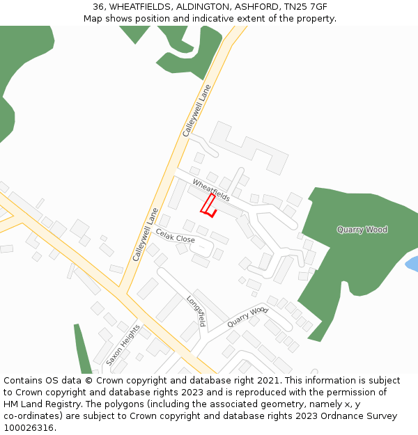 36, WHEATFIELDS, ALDINGTON, ASHFORD, TN25 7GF: Location map and indicative extent of plot